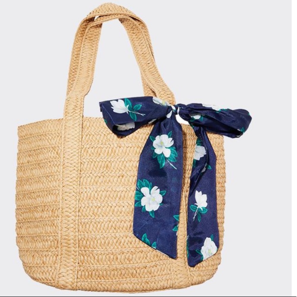 NWT Draper James Straw Tote With Scarf